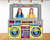 Radio Boombox Photo Booth Props for 90s 80s Party Decorations 59 X 59 Inch, Retro Fabric Radio Boombox Selfie Backdrop Hanging Banner for Hip Hop Music Theme Birthday Decorations 1980s Party Supplies