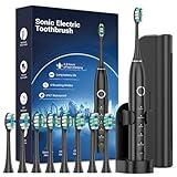 Rtauys S5 Upgraded Sonic Electric Toothbrush for Adults and Kids Ages 12+ with 8 Brush Heads, IPX7 Travel Toothbrush with Case, 2.5 Hours Charge for 120 Days, 5 Modes with Built-in Smart Timer Black