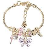DS Charm Bracelets for teen girls exquisite cute cartoon friendship bracelet Gold Stainless Steel Bangle birthday Gift box Adjustable little girls kids jewelry holiday gifts (GOLD-1)