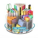 Acrylic Pen Holder for Desks, Acrylic Desk Organizer Clear, 360 Degree Pencil Holder for Desk Kids, Rotating Desk Organizer Rotating Pen Holder for Desk, Art Supply Storage Organizer 6 Compartments