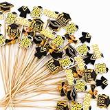 120PCS Graduation Cocktail Picks Class 2025 Graduation Toothpicks For Appetizers Food Fruit Sticks Bachelor Hat Grad Party Supplies Party Decorations