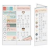 BOHEMIANY 16+2 Pockets Large Daily Schedule Pocket Chart, Classroom Schedule 72 Cards, Sign in Sheets and Feelings Chart, Printed Pocket Calendars for Classroom Home Teacher Student(White)
