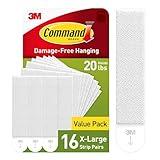 Command 20 lb XL Heavyweight Picture Hanging Strips 16 Pairs (32 Command Strips), Damage-Free Hanging Picture Hangers, Heavy Duty Wall Hanging Strips for Home Decor, White Adhesive Strips
