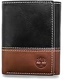 Timberland Men's Leather Trifold Wallet with Id Window, Black/Brown (Hunter), One Size