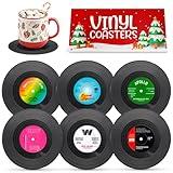 Vinyl Coasters for Drinks - Vinyl Record Coasters for Drinks Mini Vinyl Records Coasters Set of 6 for Home Bar Gifts Record Player Coasters for Desk - Music Coasters for Vinyl Record Decor Retro Gift