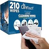 Care Touch Lens Wipes for Eyeglasses - 210 Individually Wrapped Pre-Moistened Wipes, 5x6 Inches - Cleaner for Glasses, Sunglasses, and Screens - Gentle and Portable for On-the-Go Cleaning of Devices