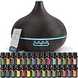 Aroma Diffiser with Essential Oils Set, 550 ML Essential Oil Diffuser with Remote, Ultrasonic Technology Aromatherapy Diffusers Auto Shut-Off for Office, Home