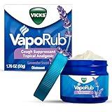 Vicks VapoRub, Lavender Scent, Cough Suppressant, Topical Chest Rub & Analgesic Ointment, Medicated Vicks Vapors, Relief from Cough Due to Cold, Aches & Pains, 1.76oz