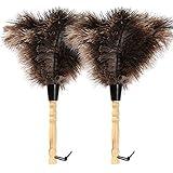 iHUFeather Ostrich Feather Duster 14 inch Feather Duster Fluffy Natural Genuine Ostrich Feathers with Wooden Handle and Eco-Friendly Reusable Handheld Ostrich Feather Duster for Cleaning Supplies