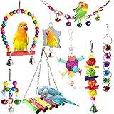 ESRISE 8 Pcs Parakeet Cockatiel Bird Toys, Parrots Cage Accessories Swing Wooden Perch Chewing Toy for Budgerigar, Conures, Love Birds, Finches, Budgies