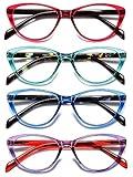 SOCTICK Cat Eye Reading Glasses for Women Blue Light Blocking,Readers for Women 1.5 with Comfort Spring Hinges,Fashion Designer Ladies Eyeglasses(4 pack)