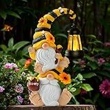QZZP Solar Bee Garden Gnomes with LED Lantern – Waterproof Stacked Outdoor Decor for Yard, Patio – Unique Gnome Gift for Mom, Grandma, Women (Weatherproof Resin Outdoor Statues)