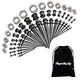 JieyueJewelry 50 Pieces Ear Stretching Kit 14G-00G Acrylic Tapers and Plugs + Silicone Tunnels - Ear Gauges Expander Set Body Piercing Jewelry (Space Gray)