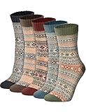 ZHICVIVA 5 Pairs Womens Vintage Winter Wool Socks, Cozy Soft Warm Thick Multicolor Knit Cushion Crew Socks, Free Size Christmas Gifts Ideas For Women Best Stuffers Fall