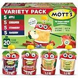 Mott's No Sugar Added Applesauce Variety Pack, 4 Flavors – Apple, Strawberry, Cinnamon & Blueberry, Made from Real Fruit, No Artificial Flavors, 3.2 Clear Pouches, 20 Pack