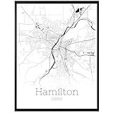 GroovyGrove Hamilton Ohio Map Poster Wall Art, United States City Map Wall Art Prints, Modern Black and White Map Wall Art Decor for Home Office, Bedroom, Living Room (Unframed)