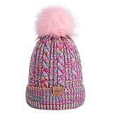 Kids Winter Beanie Hat, Children's Warm Fleece Lined Knit Thick Ski Cap with Pom Pom for Boys Girls (Mix Rainbow)