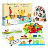 SpringFlower See & Spell Matching Letter Toy,Learning Educational Toy For 3 4 5 6 Years Old Boys And Girls,Preschool Learning Activities,Shape & Color Recognition Game,Cvc Word Builders For Kids,80Pcs