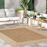 nuLOOM 2' x 3' Outdoor Area Rug, Casual Design With Striped Border, Stain Resistant, Highly Durable, For Patio, Balcony, Bedroom, Living Room, Dining Room, Bathroom, Light Brown