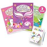 3PCS Paint With Water Books for Kids, Unicorn Mermaid & Dinosaur Watercolor Paint Book Set for Kid,Toddlers Water Color Coloring Painting Drawing Set,Mess Free Toys Gifts for Kid Age 3 4 5 6 7 8