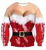 Mens Ugly Sweater Funny Sequins Sweatshirt for Christmas Red X-mas Outfits for Holiday Party Novelty 3D Print Funny Shiny Shirt X-Large