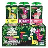 GoGo squeeZ Fruit & veggieZ Applesauce and Puree Variety Pack, Jurassic Pear, Roarrrr Berry & Prehistoric Peach, 3.2 oz (Pack of 20), Unsweetened Snacks for Kids, BPA Free Pouches