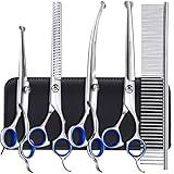 Gimars Titanium Coated Professional 6 in 1 4CR Stainless Steel Dog Grooming Scissors with Safety Round Tip, Heavy Duty Pet Grooming Scissor for Dogs, Cats and Other Animals