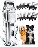 oneisall Dog Clippers for Grooming for Thick Heavy Coats/Low Noise Rechargeable Cordless Pet Shaver with Stainless Steel Blade/Waterproof Dog Shaver for Dogs Pets and Animals (Sliver)