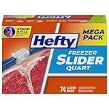 Hefty Slider Freezer Storage Bags, Quart Size, 74 Count