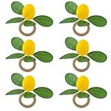 APTWOW Spring Lemon Napkin Rings Set of 6 - Faux Yellow Lemon and Green Leaf Napkin Holder, Farmhouse Napkin Rings for Easter Wedding Birthday Party Banquet Summer Table Decor