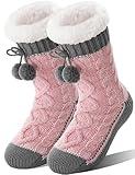 Womens Slipper Fuzzy Socks Fluffy Winter Thermal Warm Thick Cozy Plush Non Slip Grips Christmas Socks Stocking Stuffers for Women White Elephant Valentines Mothers Day Gifts for Mom(Grey Pink)