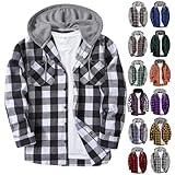 Men's Flannel Hoodie Shirts Button Down Plaid Hoodie Lightweight Fall Plaid Shirt Jackets Fashion Hooded with Pocket