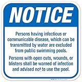 Sigo Signs, Persons Having Infectious Or Communicable Disease Sign, Pool Sign, 12x12 Inches, Rust Free .040 Aluminum, Fade Resistant, Indoor/Outdoor Use, Made in USA