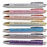 HLPHA 7pcs funny pens for adults, Seven Days of The Week Pen Describing Mentality,Glitter Ballpoint Pens,Black Ink Medium Point 1.0 mm Gift Pens, Cute Pens Office Supplies for Women