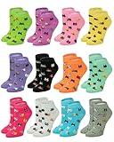Gelante 12-Pair Women's Ankle Socks, Colorful Comfortable Lightweight Breathable Athletic 550-57 Cute Cat