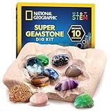 NATIONAL GEOGRAPHIC Gemstone Dig Kit – Dig Up 10 Real Gemstones and Crystals, Science Kit for Kids, Gem Digging Kit, Gift for Girls and Boys, Mining Kit, Rock Collection