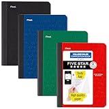 Five Star Composition Book + Study App, 4 Pack, College Ruled Paper, 7-1/2" x 9-3/4", 80 Sheets, Forest Green, Pacific Blue, Fire Red and Black (850065B-ECM)
