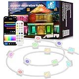 Permanent Outdoor Lights, 100ft Smart RGB with 72 LED Eaves Lights, IP67 Waterproof, 75 Scene Modes for Halloween Decorations, Christmas, and Daily Lighting—Compatible with Alexa and Google Assistant