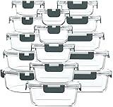 M MCIRCO 30 Pieces Glass Food Storage Containers with Snap Locking Lids,Glass Meal Prep Containers Set - Airtight Lunch Containers, Microwave, Oven, Freezer and Dishwasher