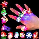 Qvatoxis Christmas Party Favors 50Pcs Christmas Light Up Rings Glow Rings Party Supplies Christmas Flashing Glowing Finger Rings Decoration for Kids Adults