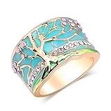 Lucky Flower Tree Rings Gold Pink Opal Green Enamel Wide Ring for Woman Party Crystal Vintage Jewelry Z0006 8