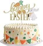 Happy Easter Cake Topper, Gold Sparkling Rabbit Carrot Cake Selection Rabbit Easter Cake Decoration Happy Easter Children's Birthday Party Supplies