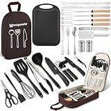 Wesqunie Camping Utensils Cooking Set - 25 Pcs Camping Cookware Accessories Set, Portable Outdoor Camp Cooking Essentials Equipment Kit, Camp Kitchen Organizer Gear for Rv Picnic Grill Travel