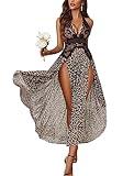 Avidlove Women Lingerie Deep V Neck Nightwear One Piece Sexy Nightgowns Mosaic Lace Mesh Dress 2023 Leopard