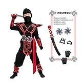 Spooktacular Creations Halloween Ninja Costume Kids, Black Red Ninja Dragon Costume Set, Boys Halloween Outfit for DressUp and RolePlay Party (Medium (8-10 yrs))