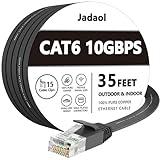 Jadaol Cat 6 Ethernet Cable 35 ft, Outdoor & Indoor 10Gbps Support Cat8 Cat7 Network, Flat RJ45 Internet LAN Computer Patch Cable for Router, Modem, Switch, Gaming Consoles, Streaming Devices, Black