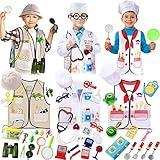 3 Sets Kids Dress up and Role Play Clothes, Boys Girls Dress up Clothes Costumes, Doctor, Chef, Explorer Vest for Kids Children Pretend Role Accessories