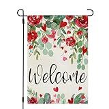 CROWNED BEAUTY Valentines Day Floral Garden Flag 12x18 Inch Double Sided for Outside Welcome Roses Small Burlap Holiday Yard Decoration