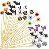 120 Halloween Cocktail Picks, 8 Kind of Bamboo Pumpkin Ghost Spider Hat Bat eyeball Decorative toothpicks for appetizers, 4.7 IN Food Sticks Charcuterie Skewers for Halloween Themed Party