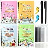 4PCS Grooved Handwriting Practice for Kids Age 3-5 Preschool Children, Reusable Magic Practice Copybooks for Student Tracing Letter Writing Books